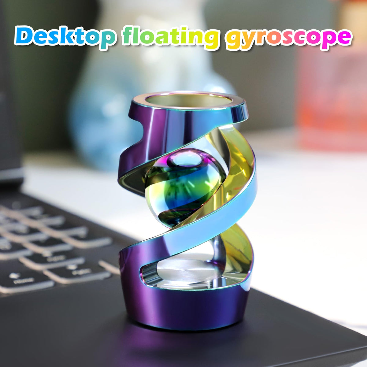 Apqdw Kinetic Spinning Desk Toy – Rainbow Metal Fidget Ball for Adults, Office Desk Accessory