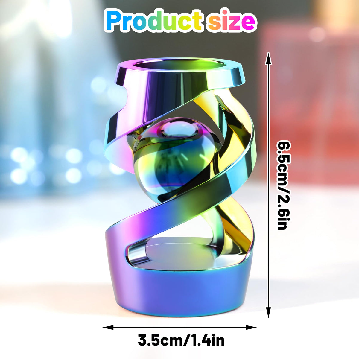Apqdw Kinetic Spinning Desk Toy – Rainbow Metal Fidget Ball for Adults, Office Desk Accessory