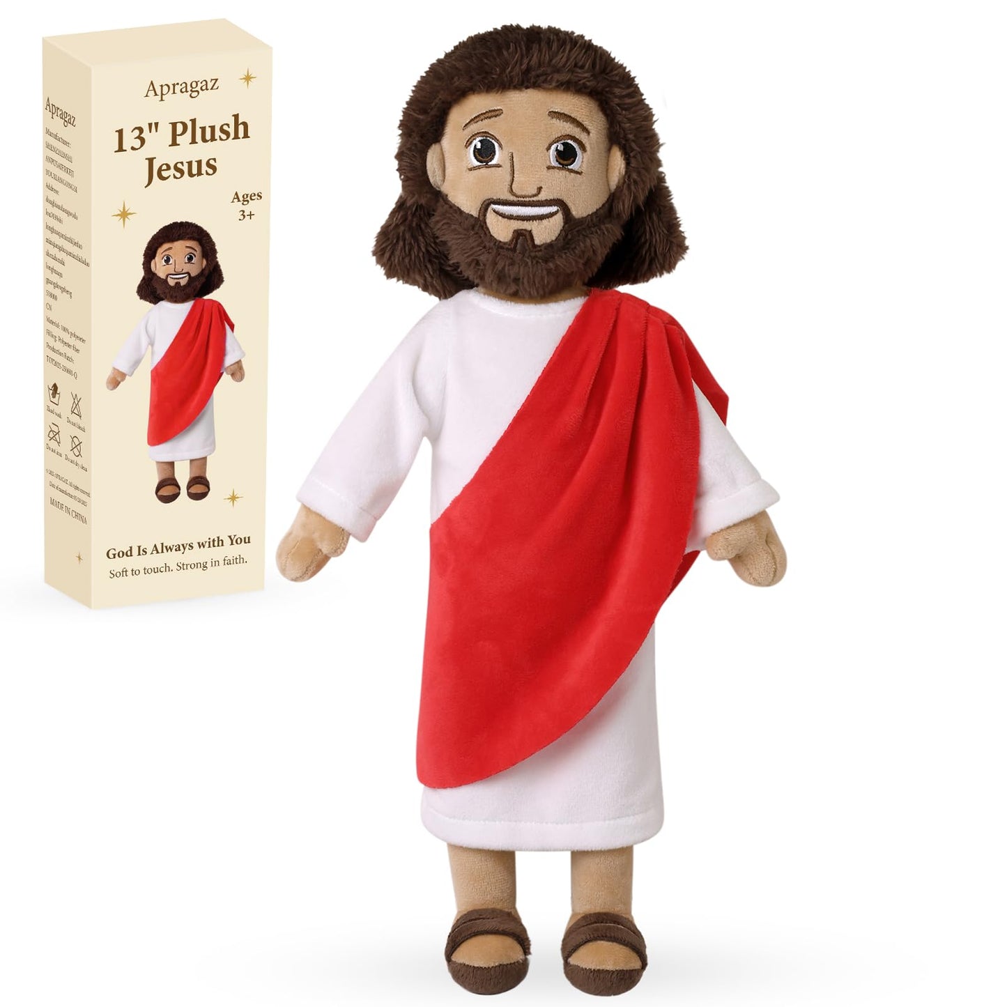 Apragaz 13-Inch Jesus Plush Doll – Soft Christian Plushie for Kids, Safe Faith-Based Gift