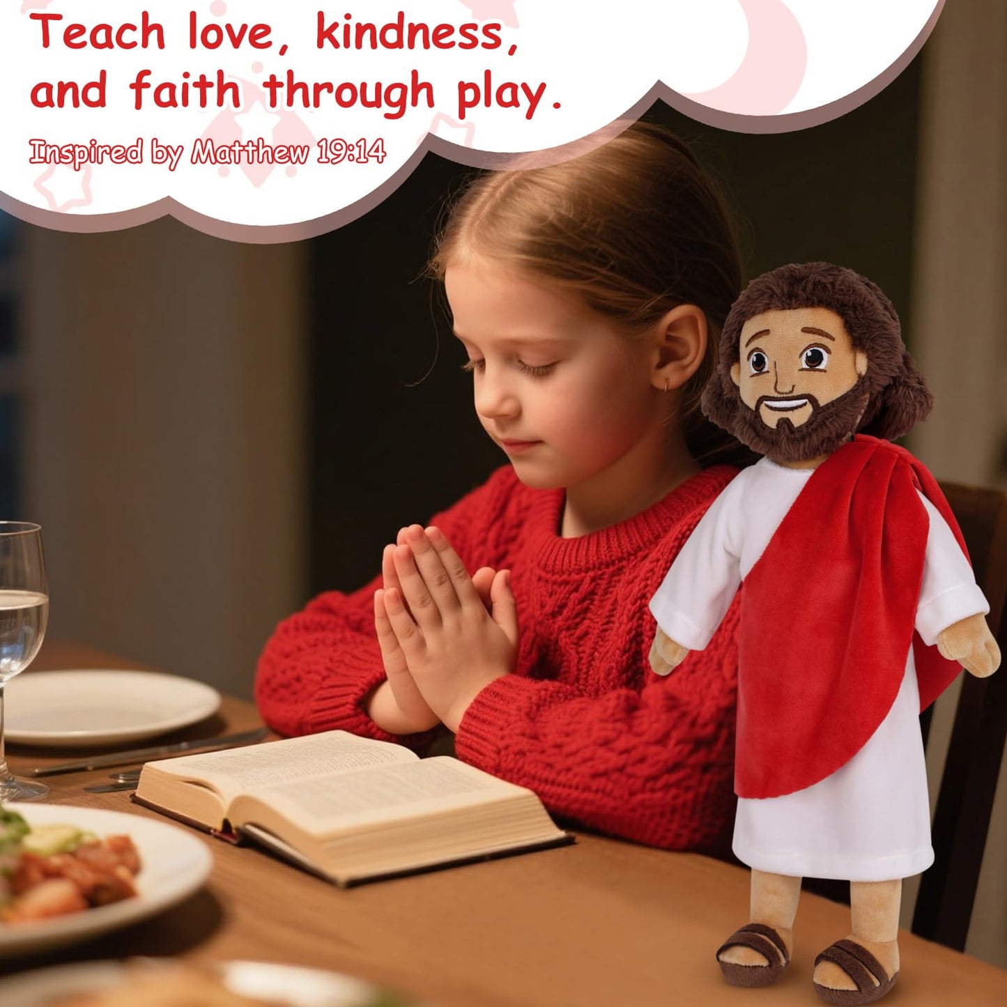 Apragaz 13-Inch Jesus Plush Doll – Soft Christian Plushie for Kids, Safe Faith-Based Gift