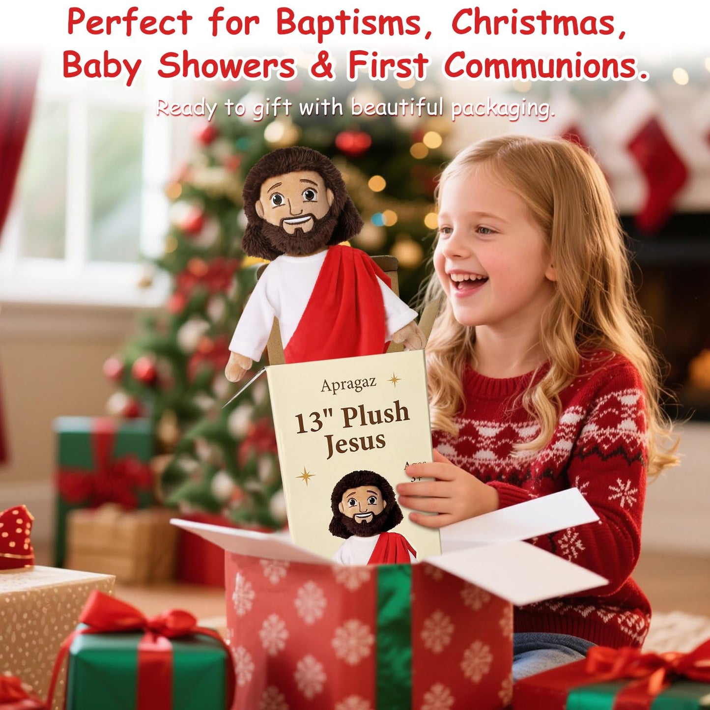 Apragaz 13-Inch Jesus Plush Doll – Soft Christian Plushie for Kids, Safe Faith-Based Gift