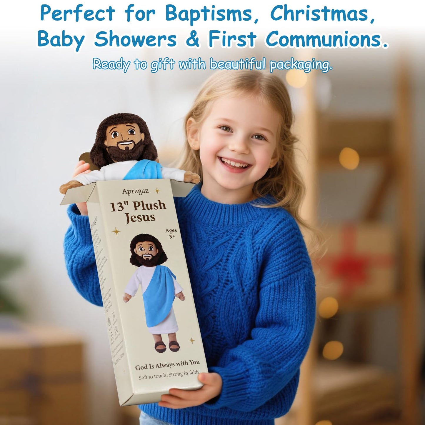 Apragaz 13-Inch Jesus Plush Doll – Soft Christian Toy for Kids | Faith-Based Gift