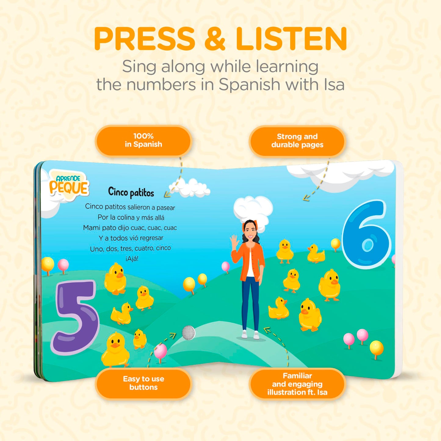 Aprende Peque Musical Counting Book for Toddlers 1–4 | Learn Spanish Numbers with Isa | 6 Songs
