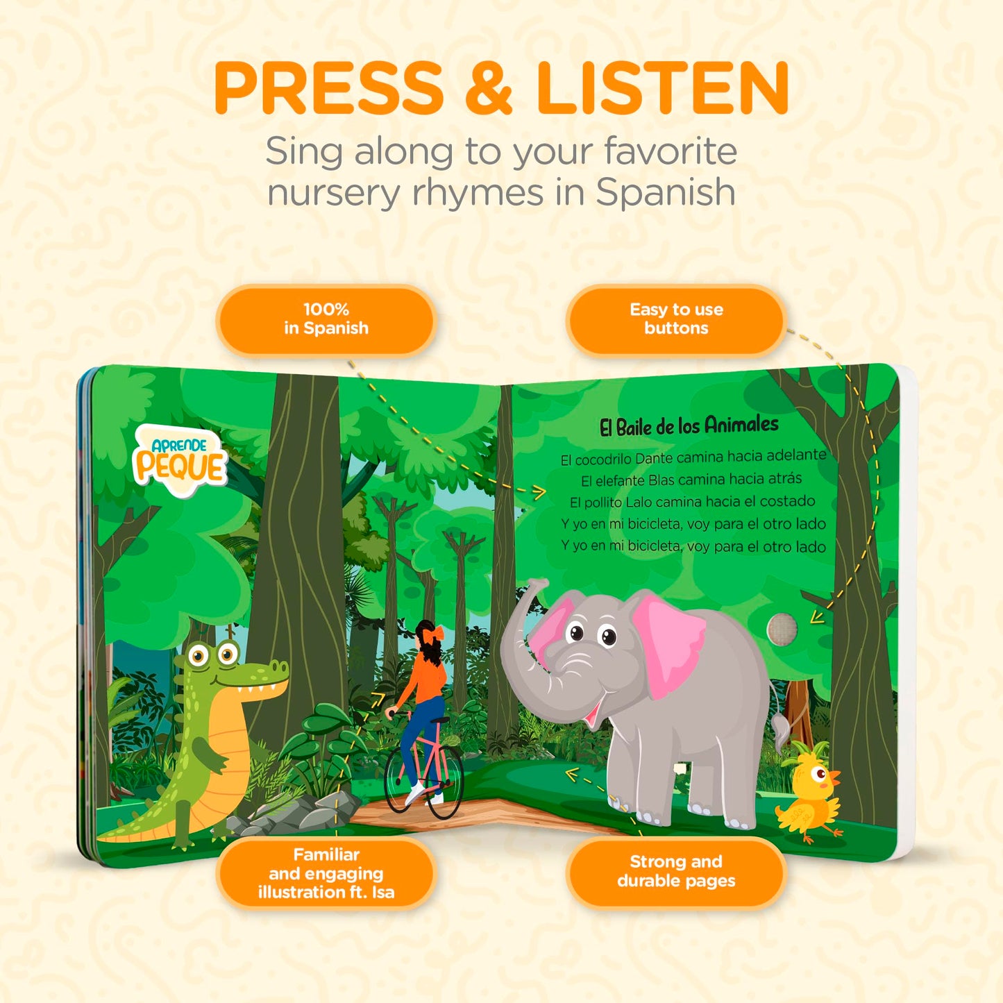 Aprende Peque Musical Sound Book for Toddlers 1–4 | Sing with Isa: My Favorite Songs | Interactive Spanish Music Book for Kids | 6 Songs