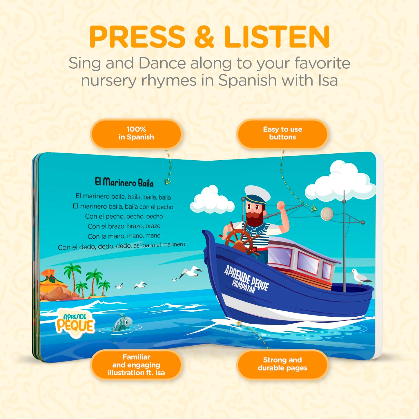 Aprende Peque Dance and Play Musical Sound Book with Isa — 6 Spanish Songs for Toddlers