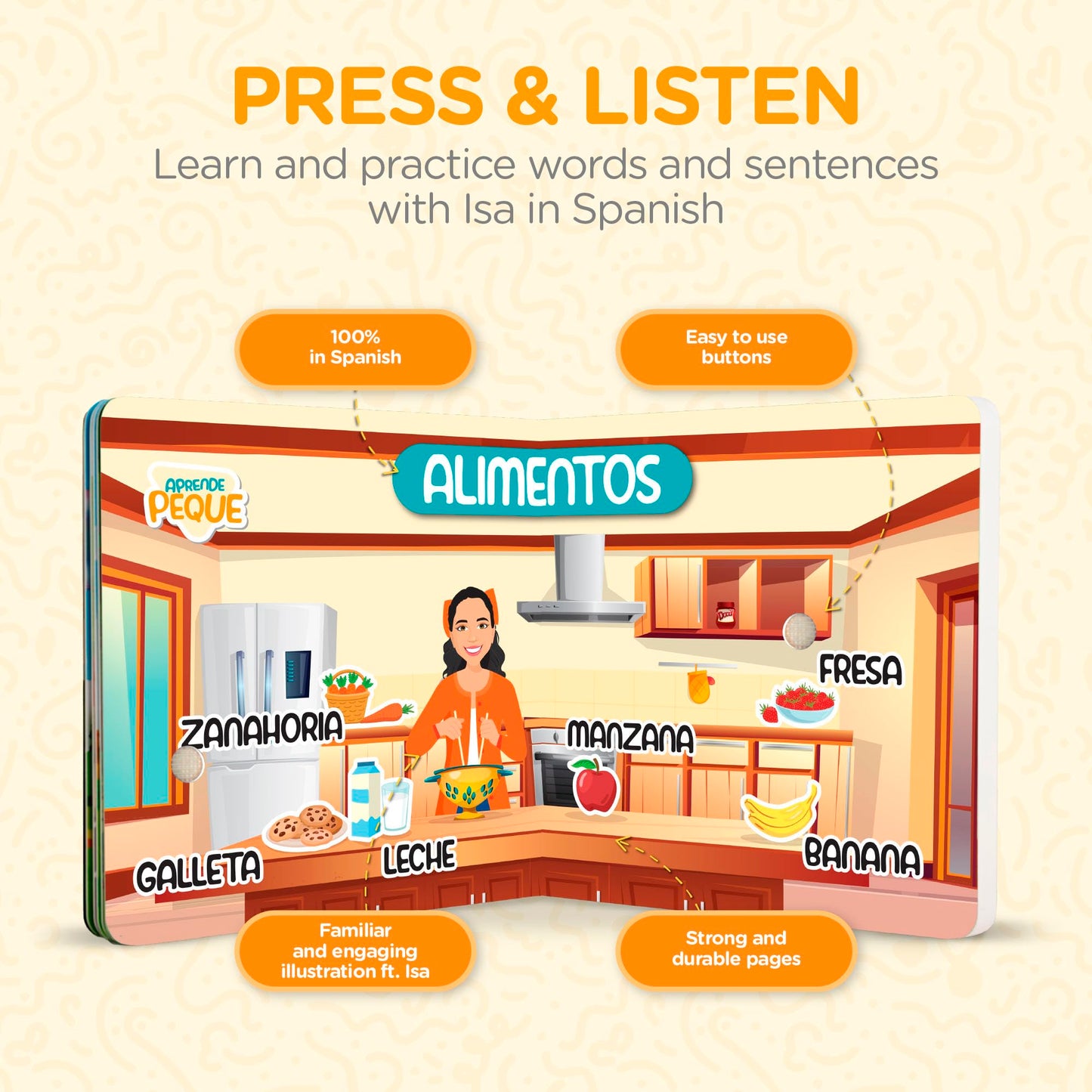 Aprende Peque Interactive Learning Book for Toddlers 1–4 | Isa: My First Words | Spanish Sound Book for Kids | Early Language Development