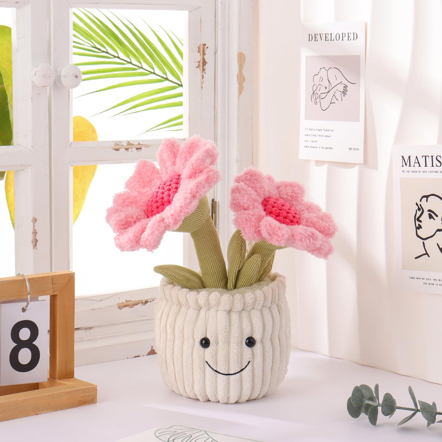 Apricot Lamb Soft Sunflower Plant Plush Toy – 9-Inch Pink Flower Stuffed Toy for Kids