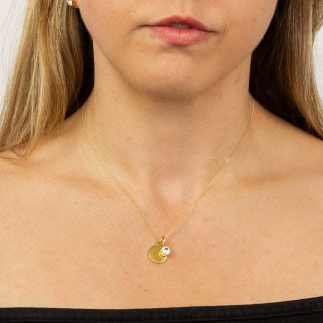 April Yellow Gold Plated Birthstone Engravable Disc Necklace P5011