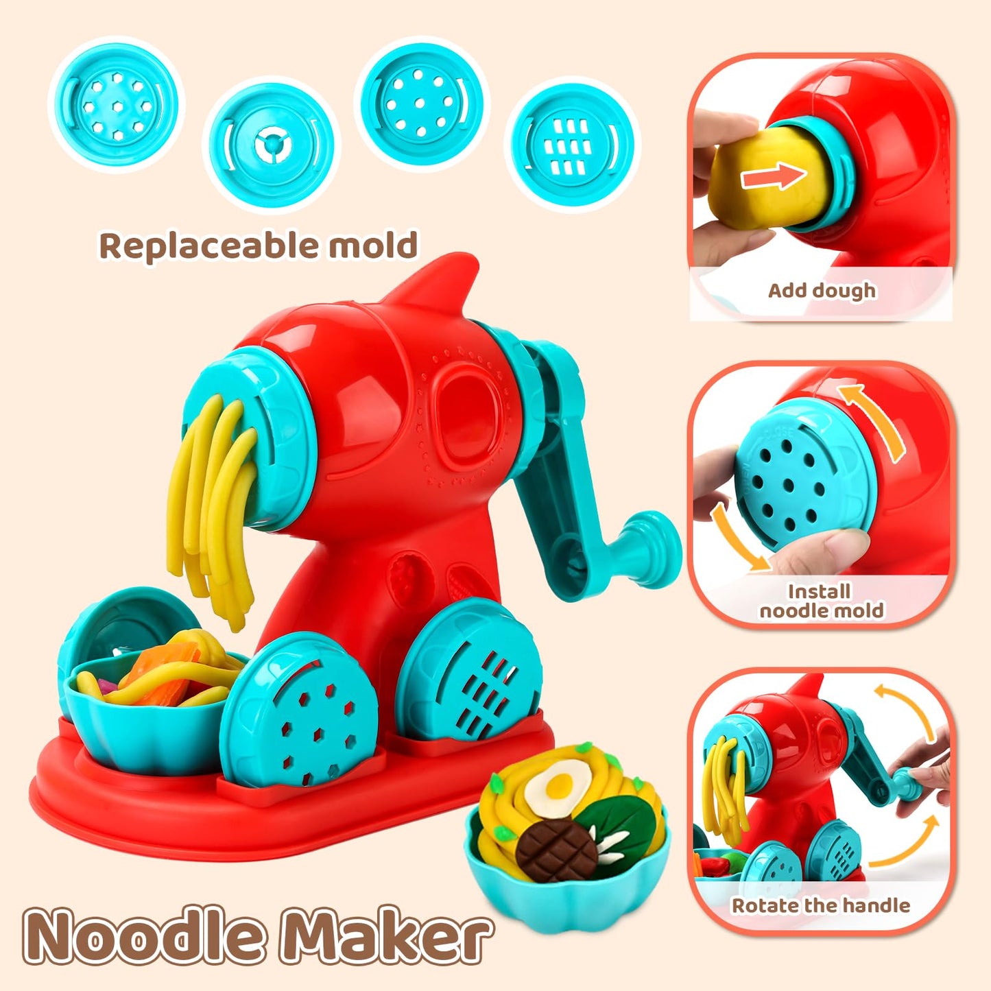 Aprilwolf 75-Piece 4-in-1 Dough Set for Kids 3-8 | Ice Cream, Noodle & Hamburger Makers
