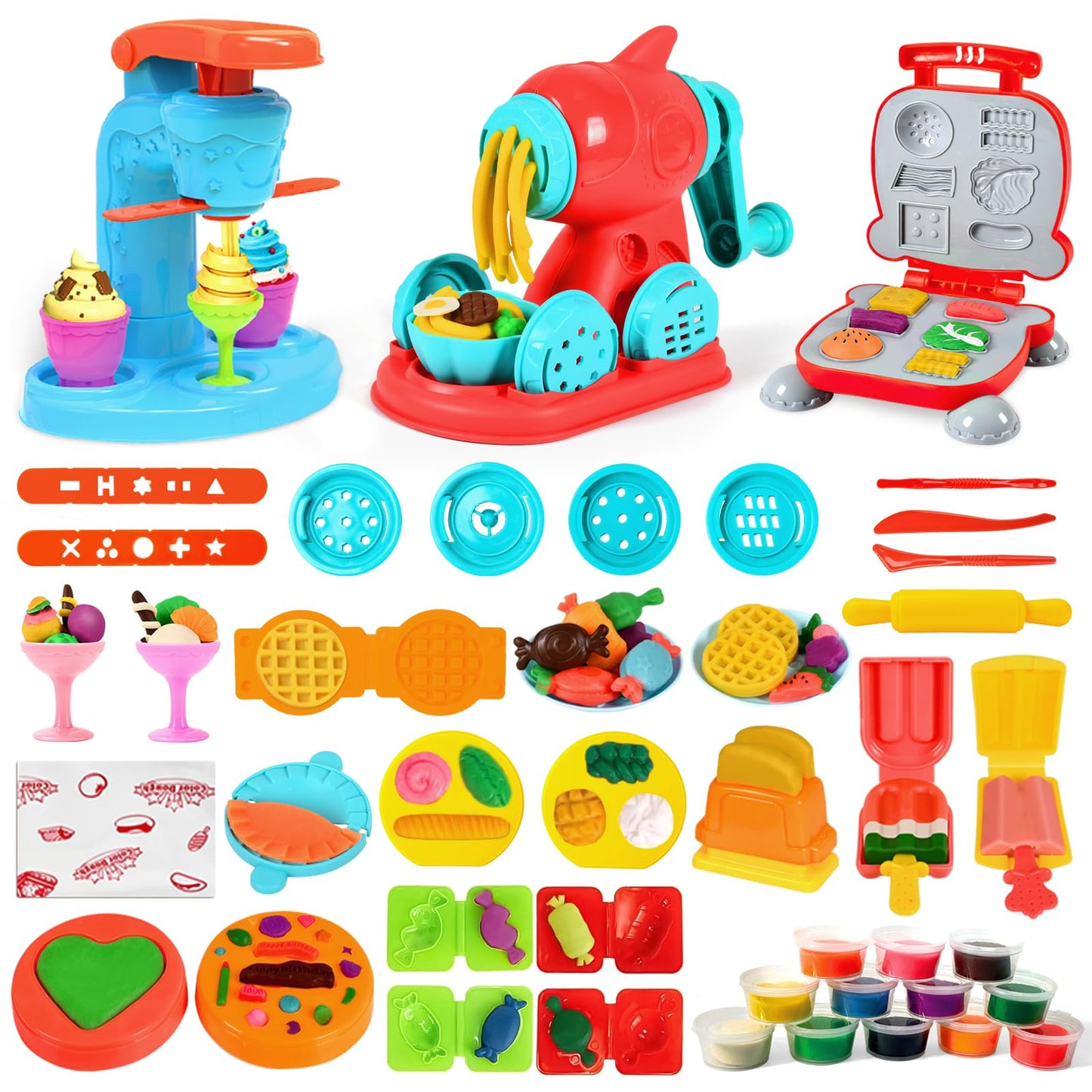Aprilwolf 59-Piece 3-in-1 Dough Set for Kids — Ice Cream, Noodle & Hamburger Makers