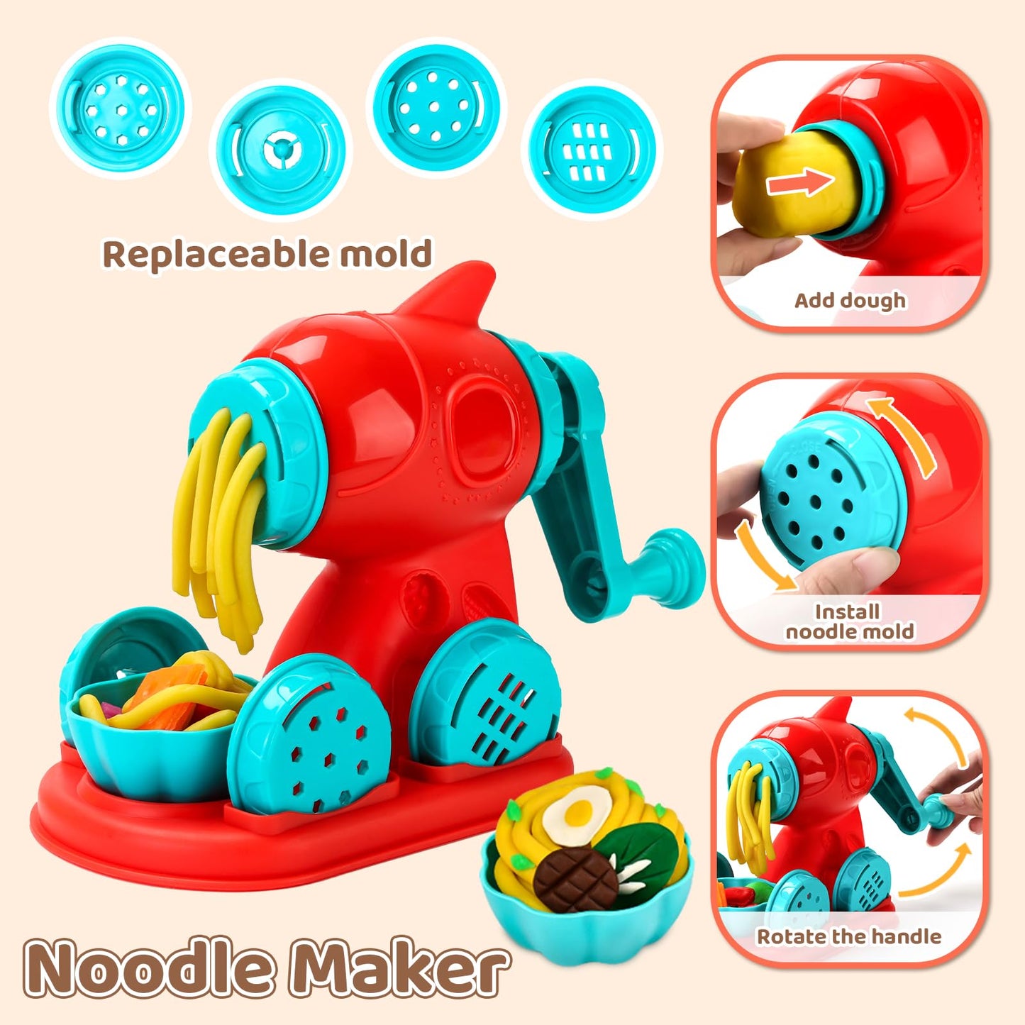 Aprilwolf 70-Piece 4-in-1 Dough Set for Kids — Ice Cream, Noodle, Hamburger & Cake Makers