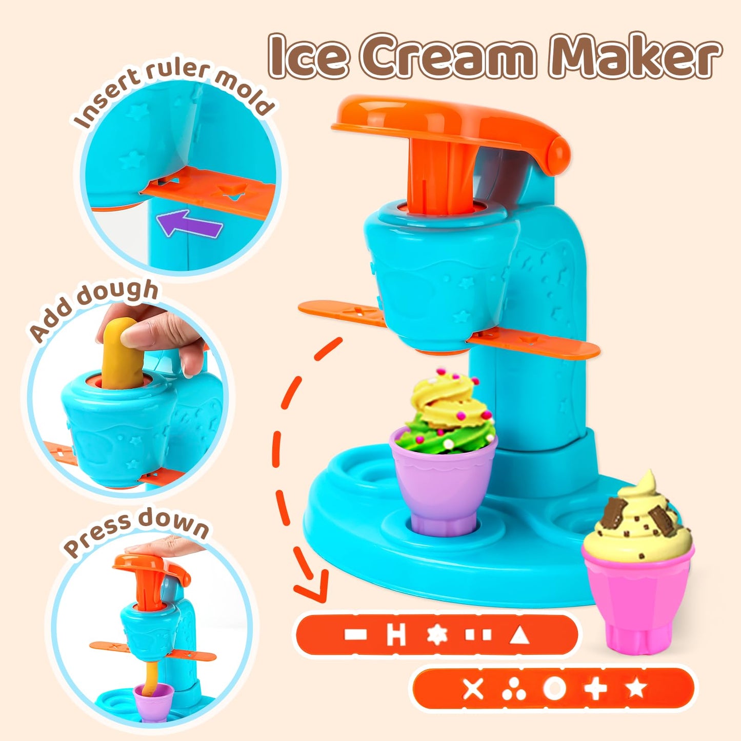 Aprilwolf 70-Piece 4-in-1 Dough Set for Kids — Ice Cream, Noodle, Hamburger & Cake Makers