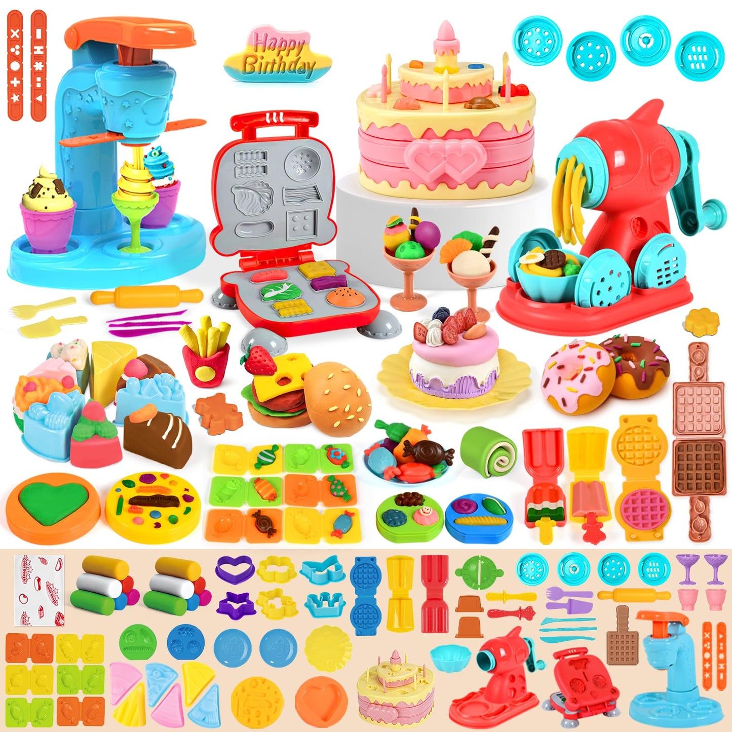 Aprilwolf 70-Piece 4-in-1 Dough Set for Kids — Ice Cream, Noodle, Hamburger & Cake Makers