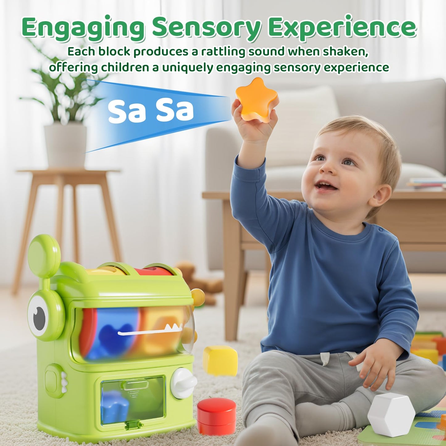 Aprilwolf Montessori Shape Sorter Toy for 1-Year-Olds – 6 Sensory Blocks