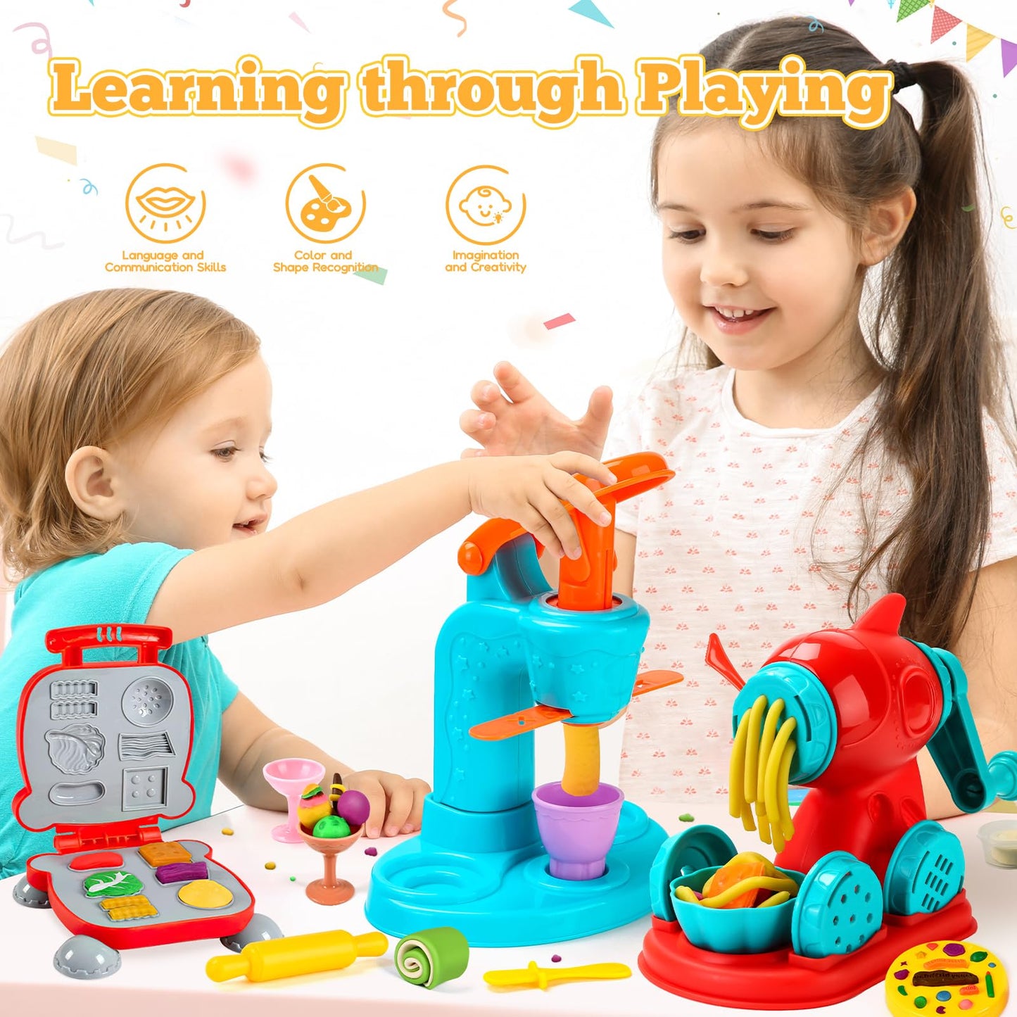 Aprilwolf 59-Piece 3-in-1 Dough Set for Kids — Ice Cream, Noodle & Hamburger Makers