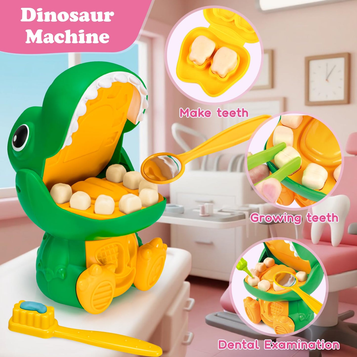 Aprilwolf 93 PCS 4-in-1 Dough Sets for Kids | Dinosaur Dentist Playset, Ice Cream & Mooncake Maker, Dessert Rack