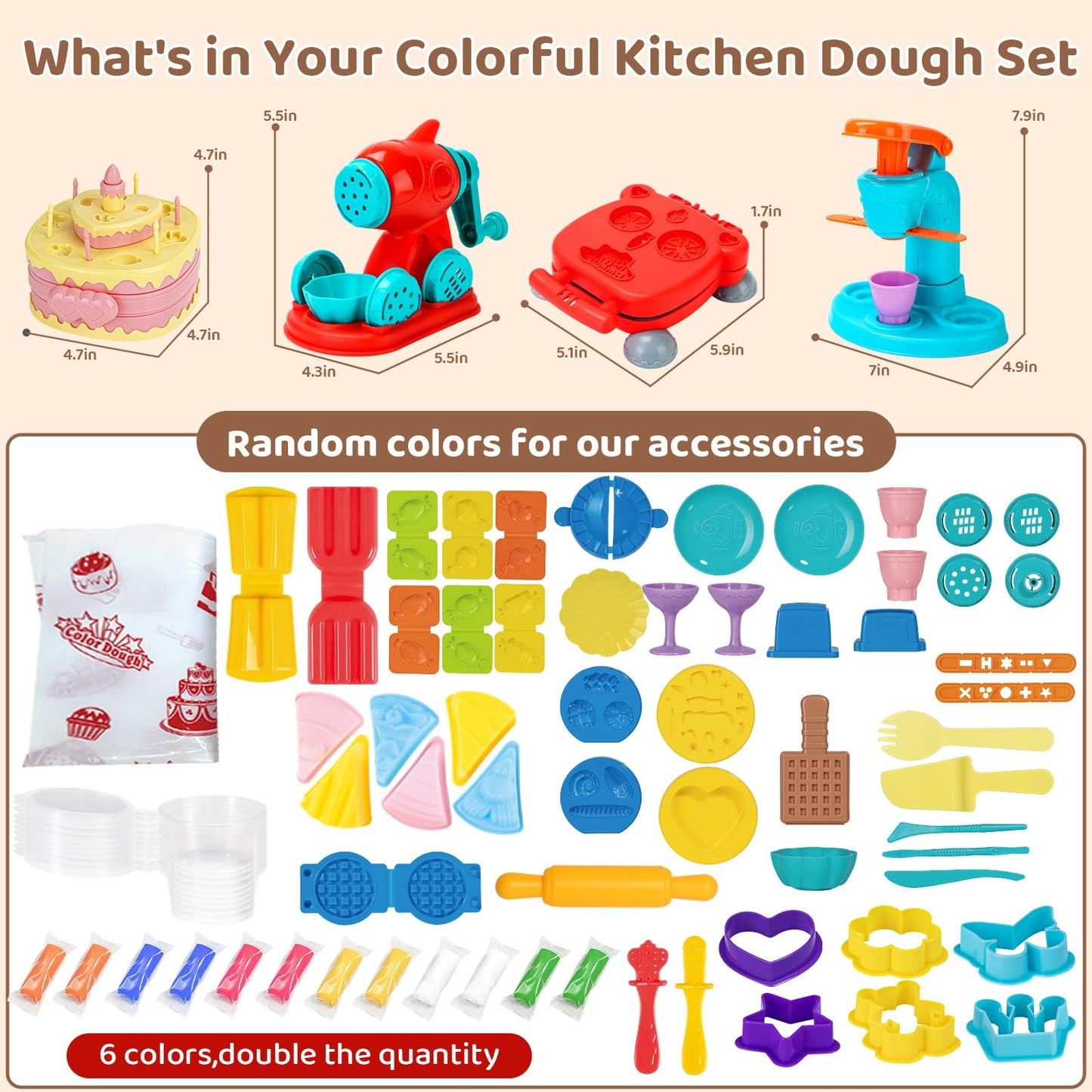 Aprilwolf 70-Piece 4-in-1 Dough Set for Kids — Ice Cream, Noodle, Hamburger & Cake Makers