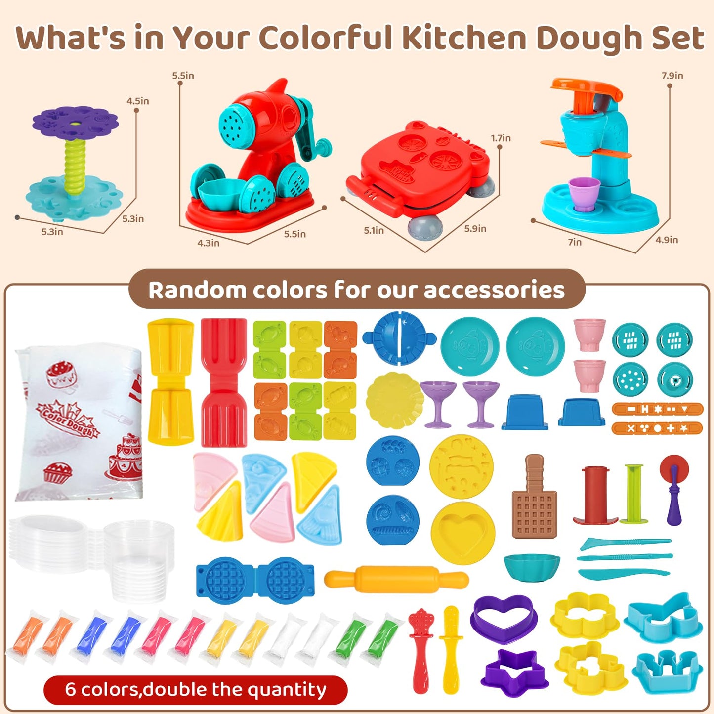 Aprilwolf 75-Piece 4-in-1 Dough Set for Kids 3-8 | Ice Cream, Noodle & Hamburger Makers