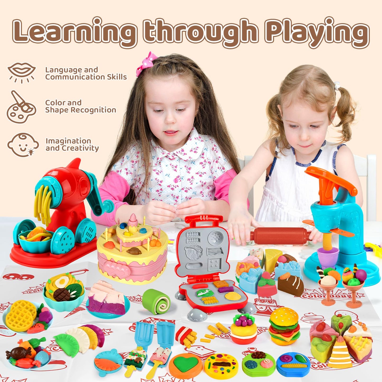 Aprilwolf 70-Piece 4-in-1 Dough Set for Kids — Ice Cream, Noodle, Hamburger & Cake Makers