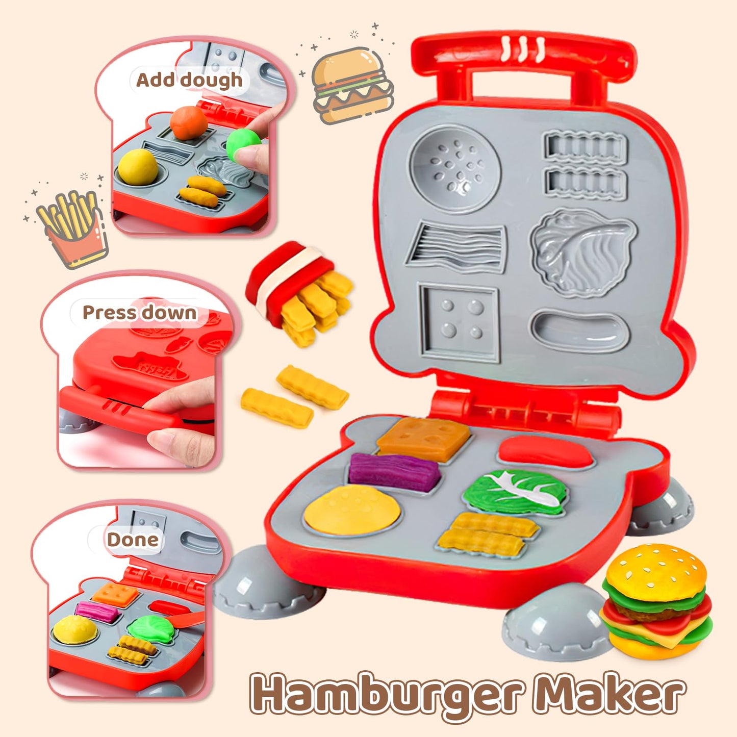 Aprilwolf 70-Piece 4-in-1 Dough Set for Kids — Ice Cream, Noodle, Hamburger & Cake Makers