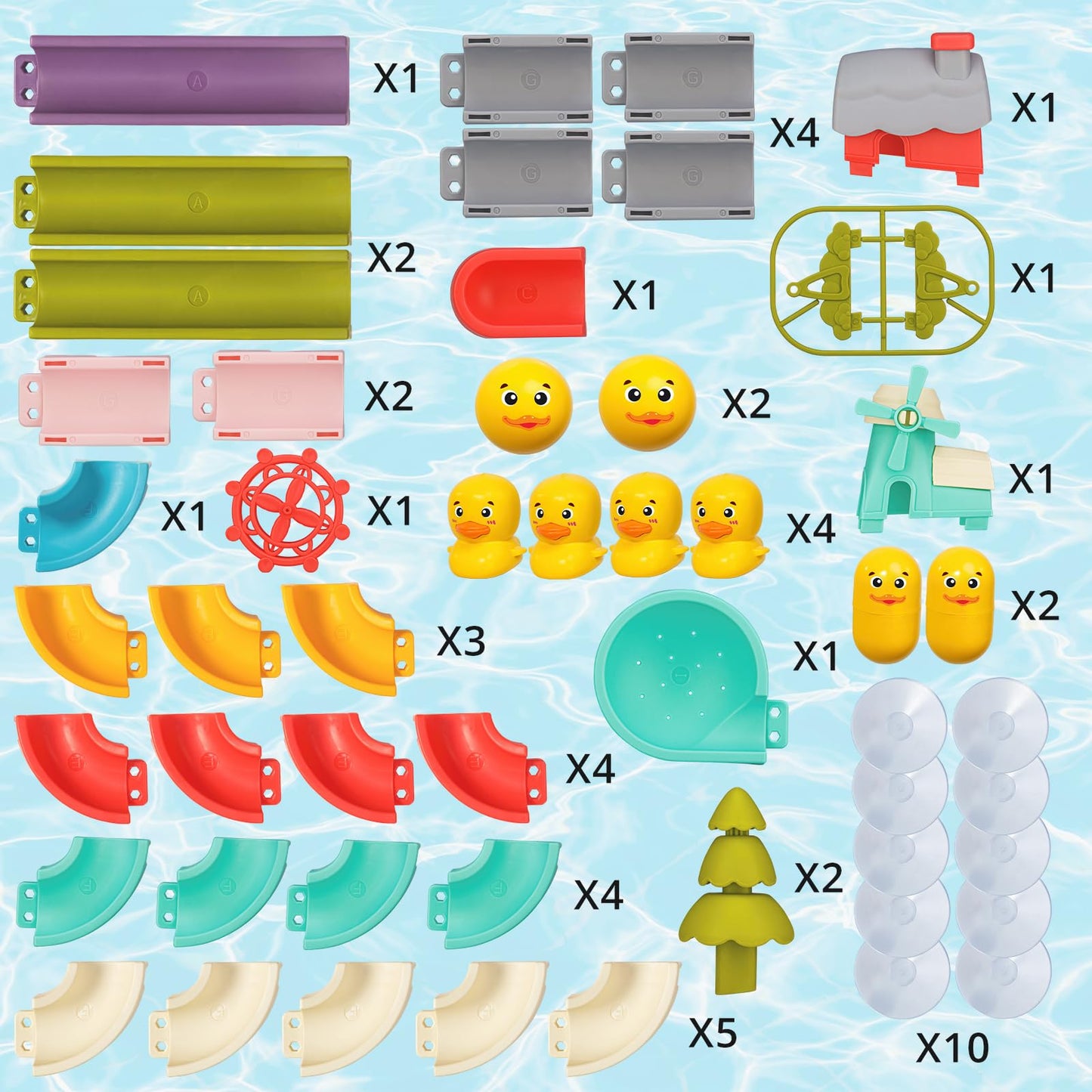 Aprilwolf Duck Slide Bath Toys – Wall Track Building Set for Kids Aged 4-8 | 52 PCS