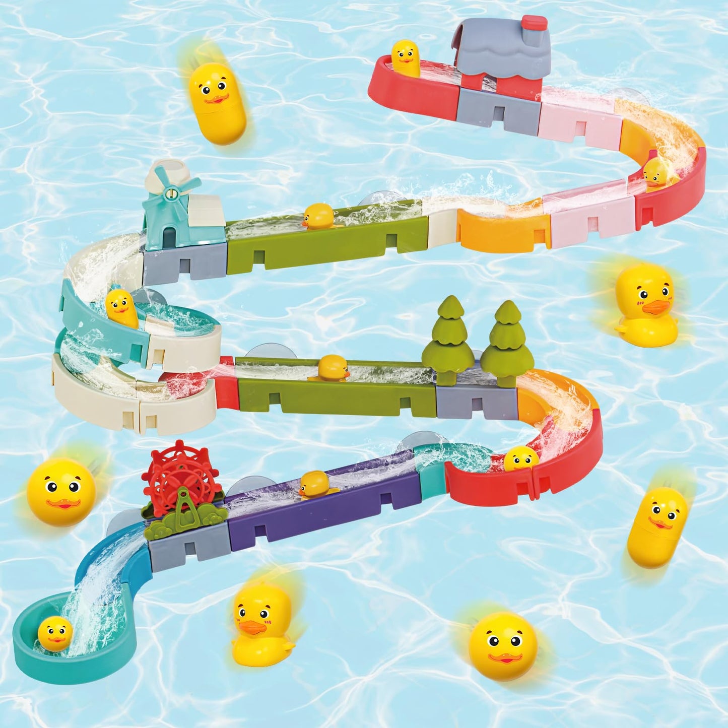 Aprilwolf Duck Slide Bath Toys – Wall Track Building Set for Kids Aged 4-8 | 52 PCS