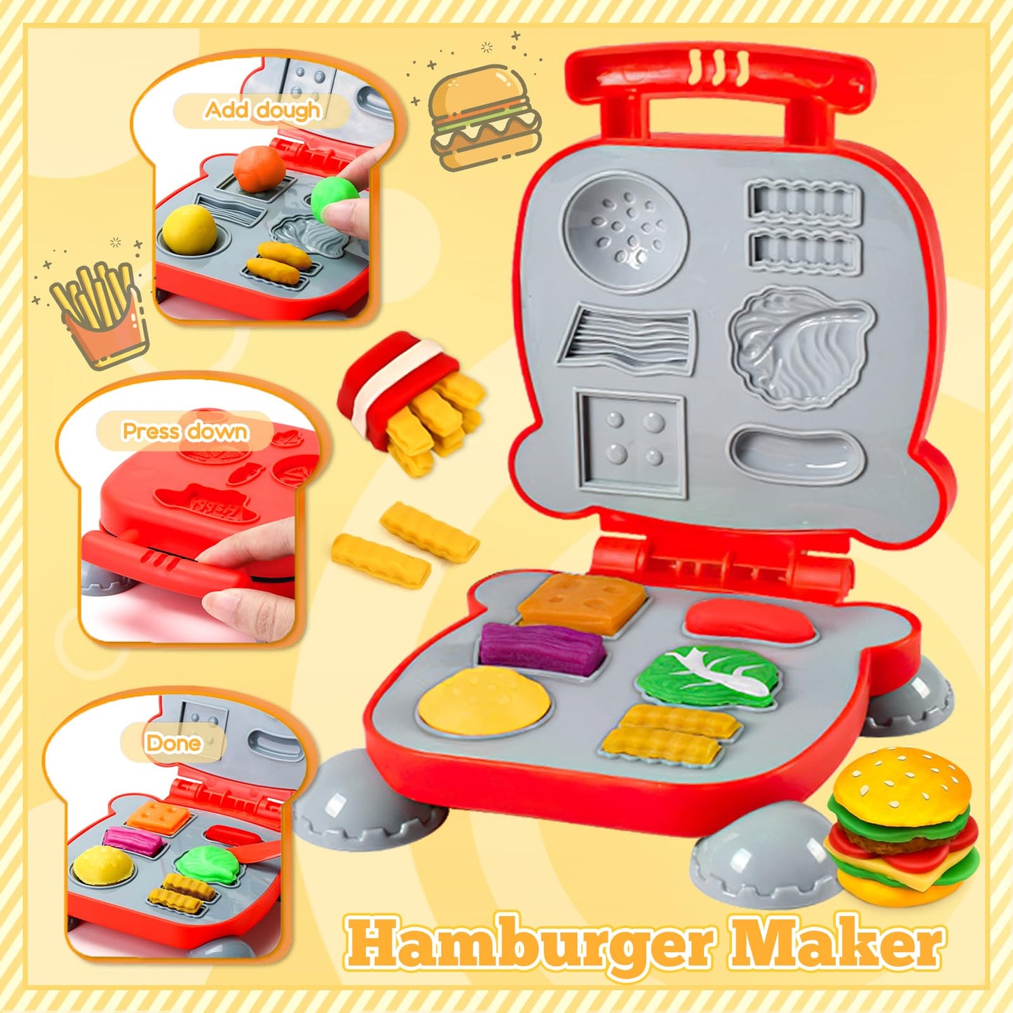 Aprilwolf 59-Piece 3-in-1 Dough Set for Kids — Ice Cream, Noodle & Hamburger Makers