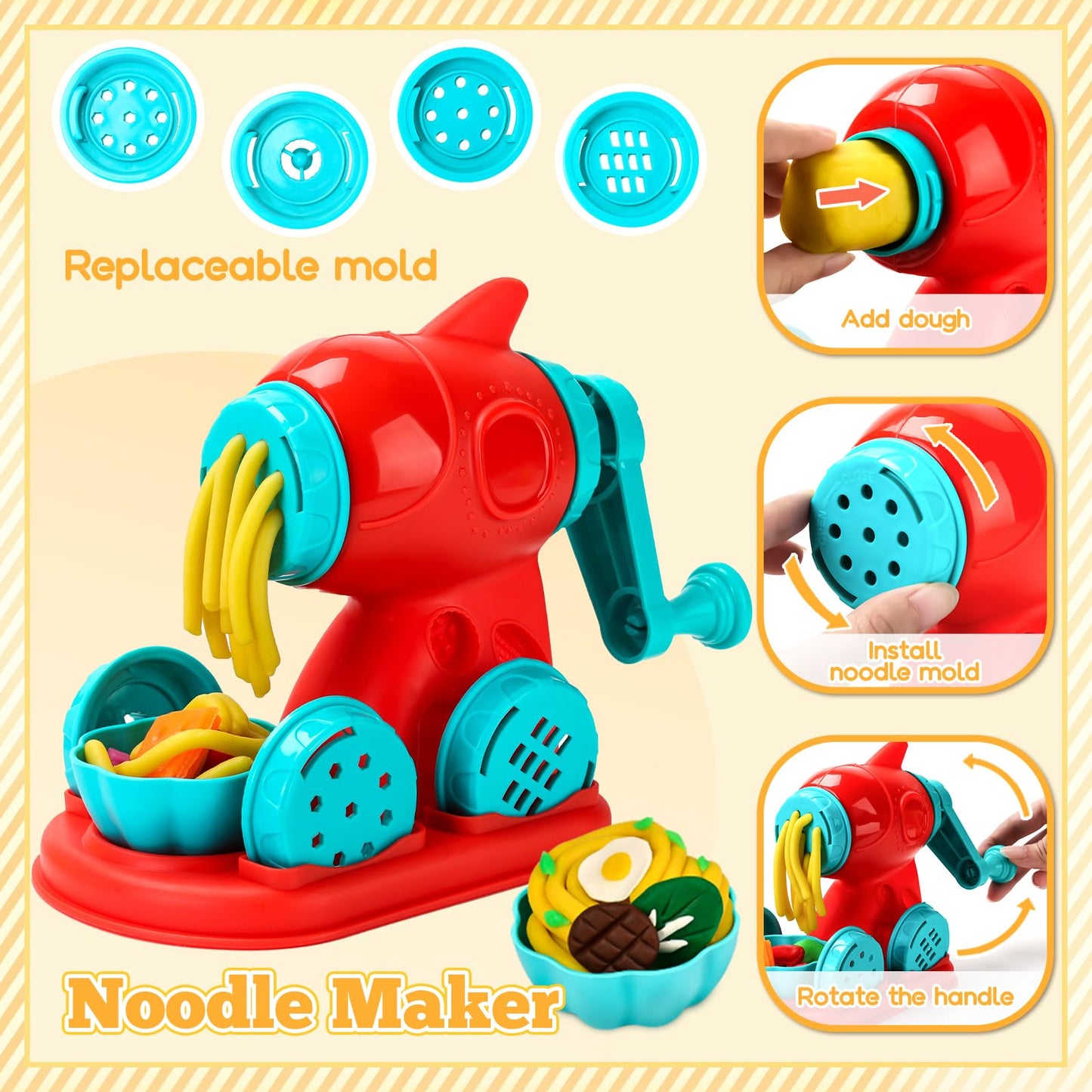 Aprilwolf 59-Piece 3-in-1 Dough Set for Kids — Ice Cream, Noodle & Hamburger Makers
