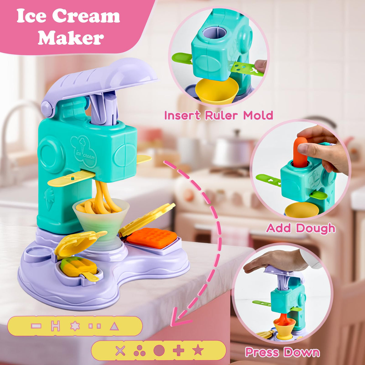 Aprilwolf 93 PCS 4-in-1 Dough Sets for Kids | Dinosaur Dentist Playset, Ice Cream & Mooncake Maker, Dessert Rack