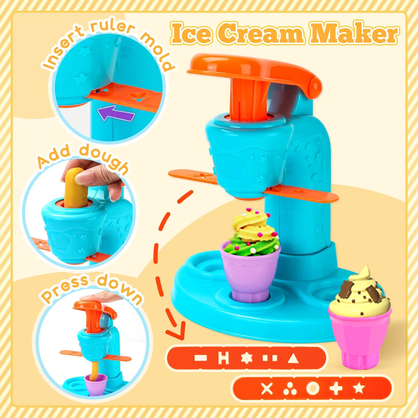 Aprilwolf 59-Piece 3-in-1 Dough Set for Kids — Ice Cream, Noodle & Hamburger Makers