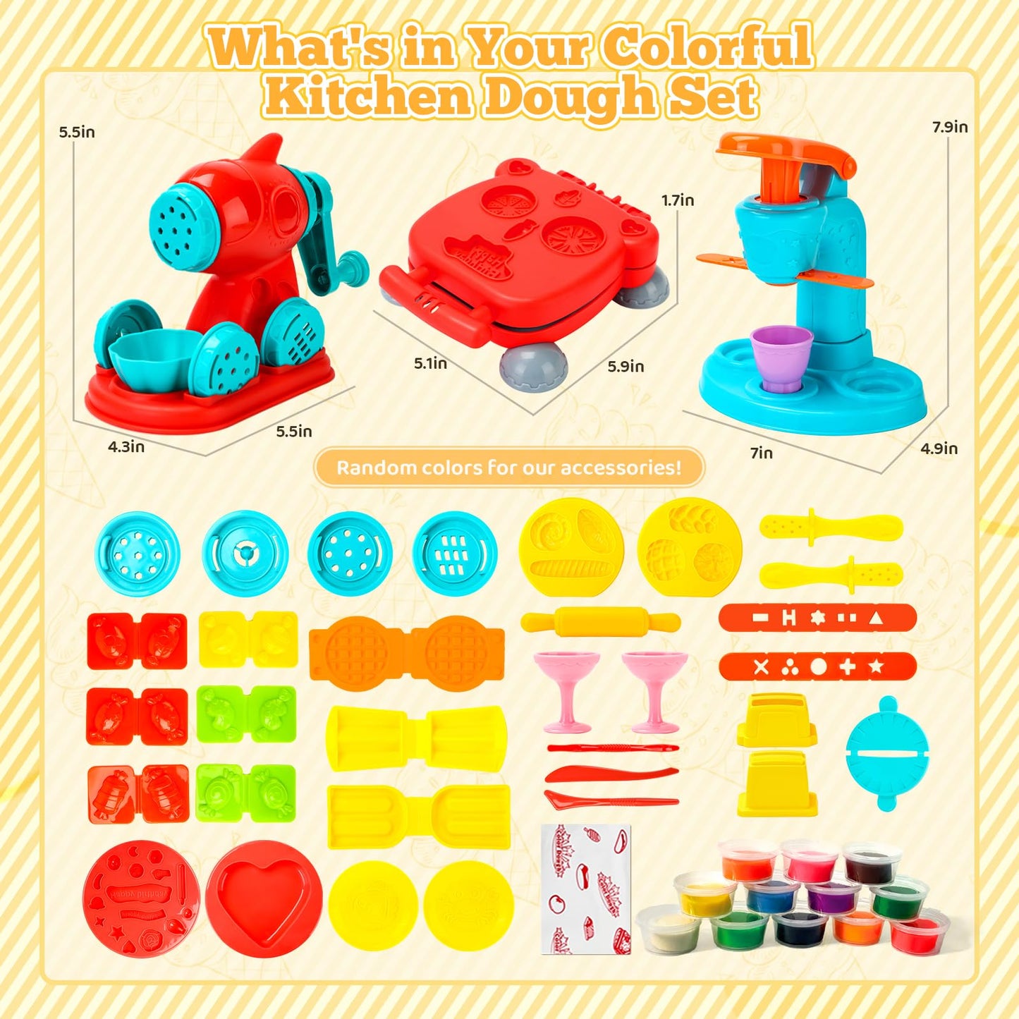 Aprilwolf 59-Piece 3-in-1 Dough Set for Kids — Ice Cream, Noodle & Hamburger Makers