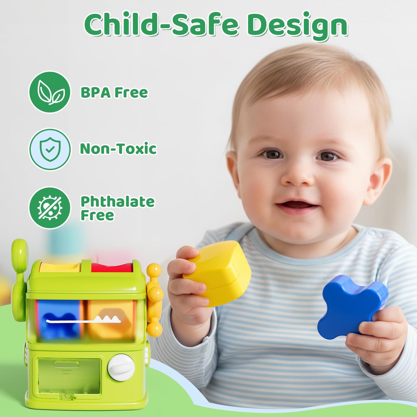 Aprilwolf Montessori Shape Sorter Toy for 1-Year-Olds – 6 Sensory Blocks