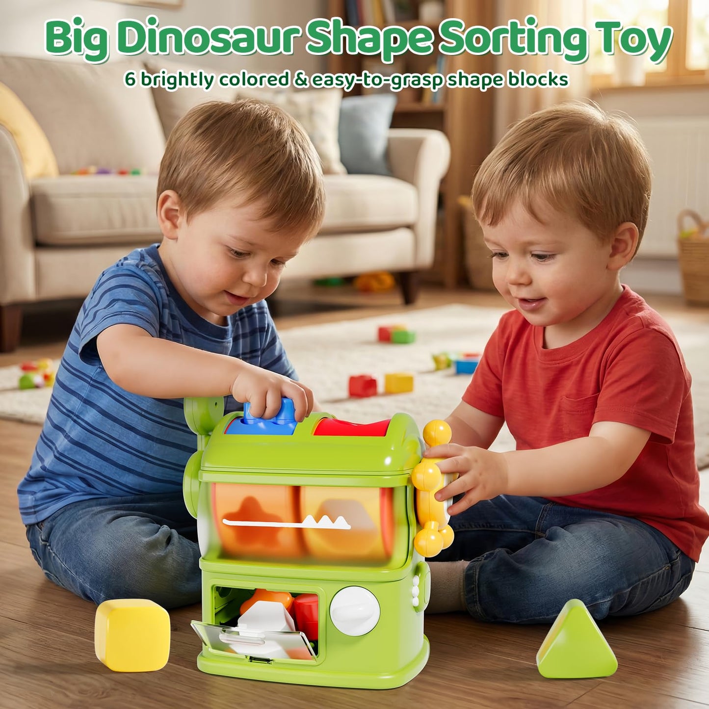 Aprilwolf Montessori Shape Sorter Toy for 1-Year-Olds – 6 Sensory Blocks