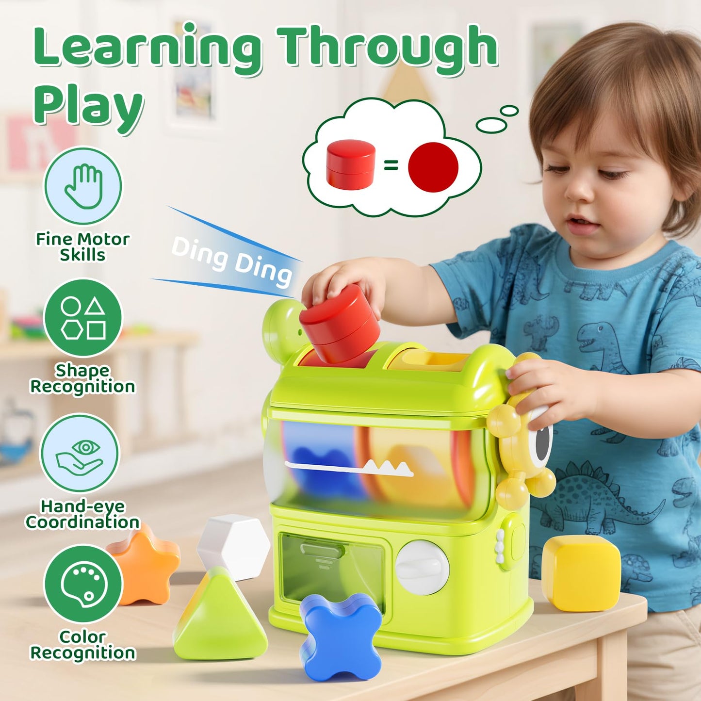Aprilwolf Montessori Shape Sorter Toy for 1-Year-Olds – 6 Sensory Blocks