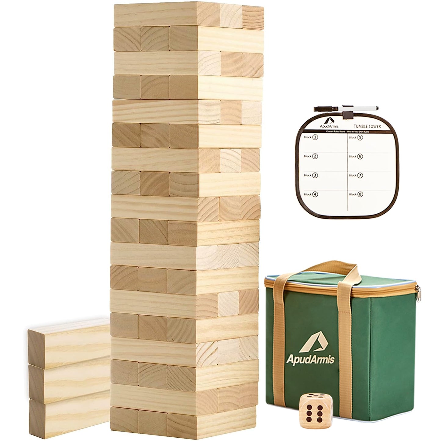 ApudArmis 54 PCS Tumble Timber Set – Pine Wood Giant Stacking Tower Game (Up to 3.2 ft)