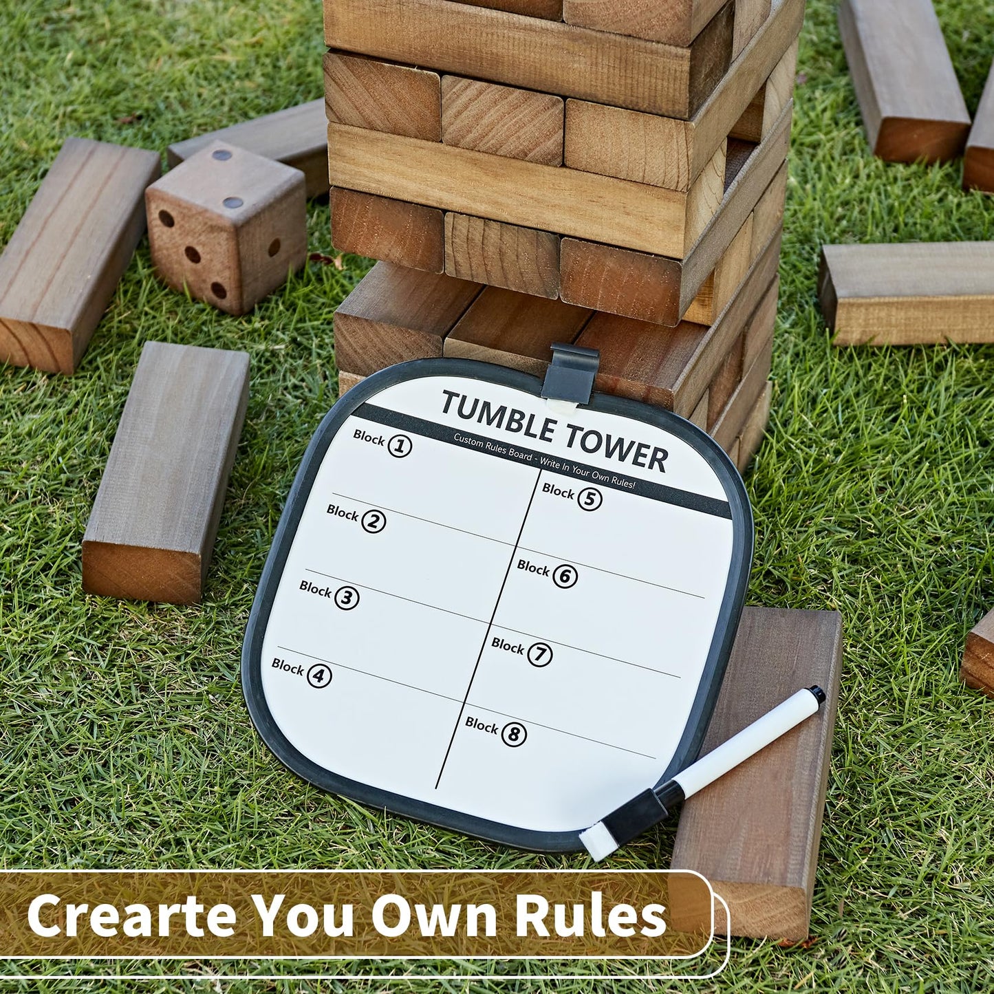 ApudArmis 54-Piece Pine Tumble Tower Set — 3.2 ft, Dice & Scoreboard