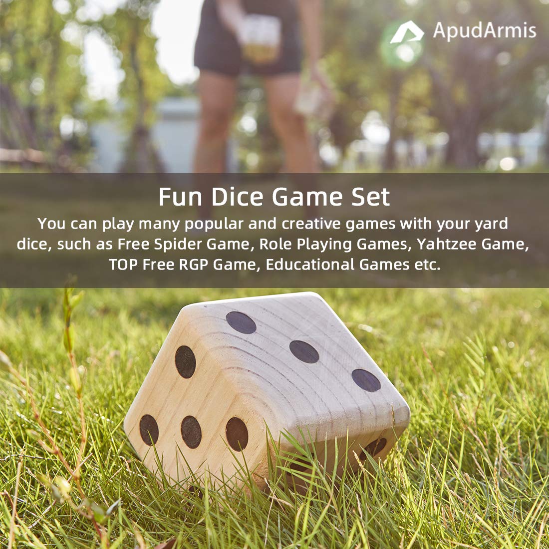ApudArmis Giant Wooden Yard Dice - 3.5-Inch Dice Set with Scoreboard & Carry Bag