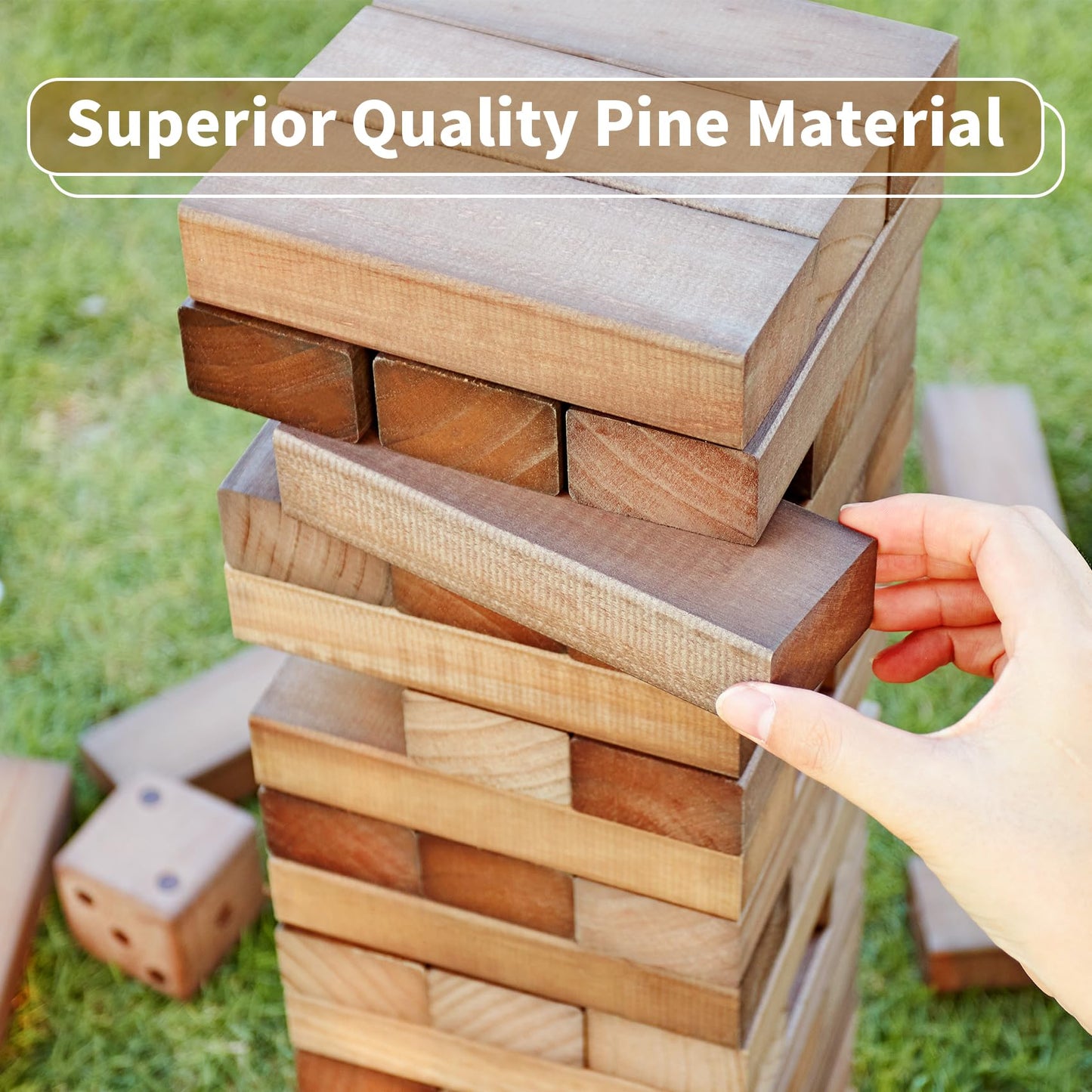 ApudArmis 54-Piece Pine Tumble Tower Set — 3.2 ft, Dice & Scoreboard