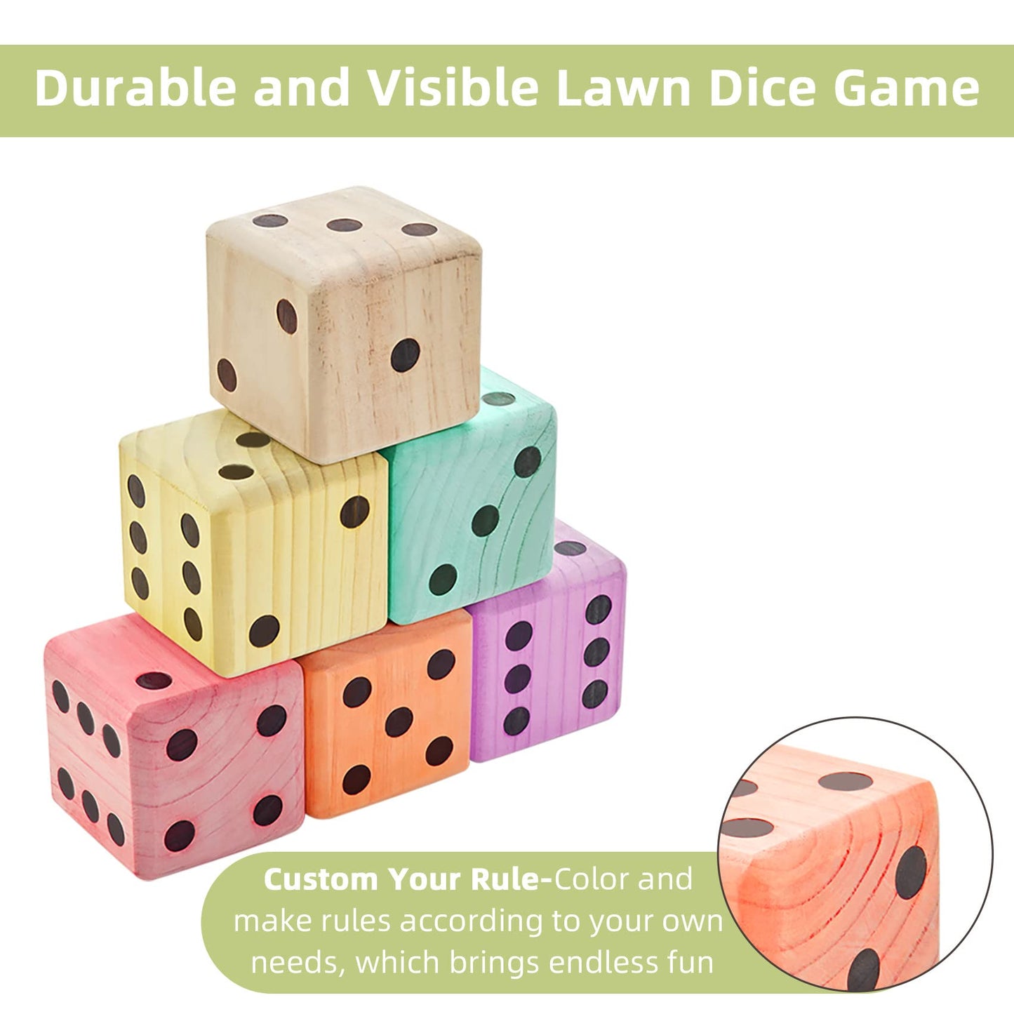 ApudArmis Giant Wooden Yard Dice - 3.5-Inch Dice Set with Scoreboard & Carry Bag