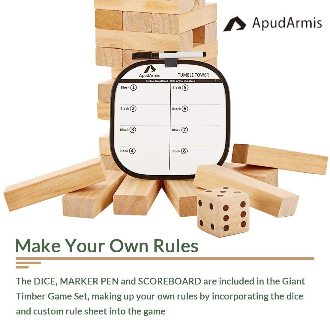ApudArmis 54 PCS Tumble Timber Set – Pine Wood Giant Stacking Tower Game (Up to 3.2 ft)