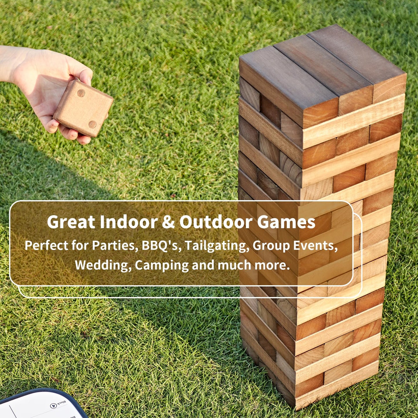 ApudArmis 54-Piece Pine Tumble Tower Set — 3.2 ft, Dice & Scoreboard