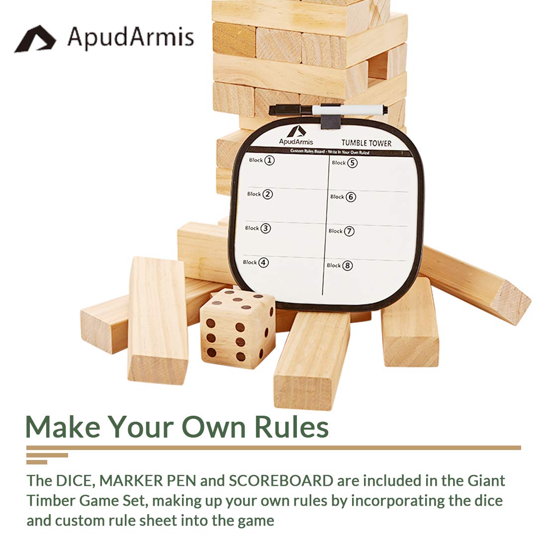 ApudArmis 60-Piece Tumble Tower – Pine Wooden Stacking Game for Family