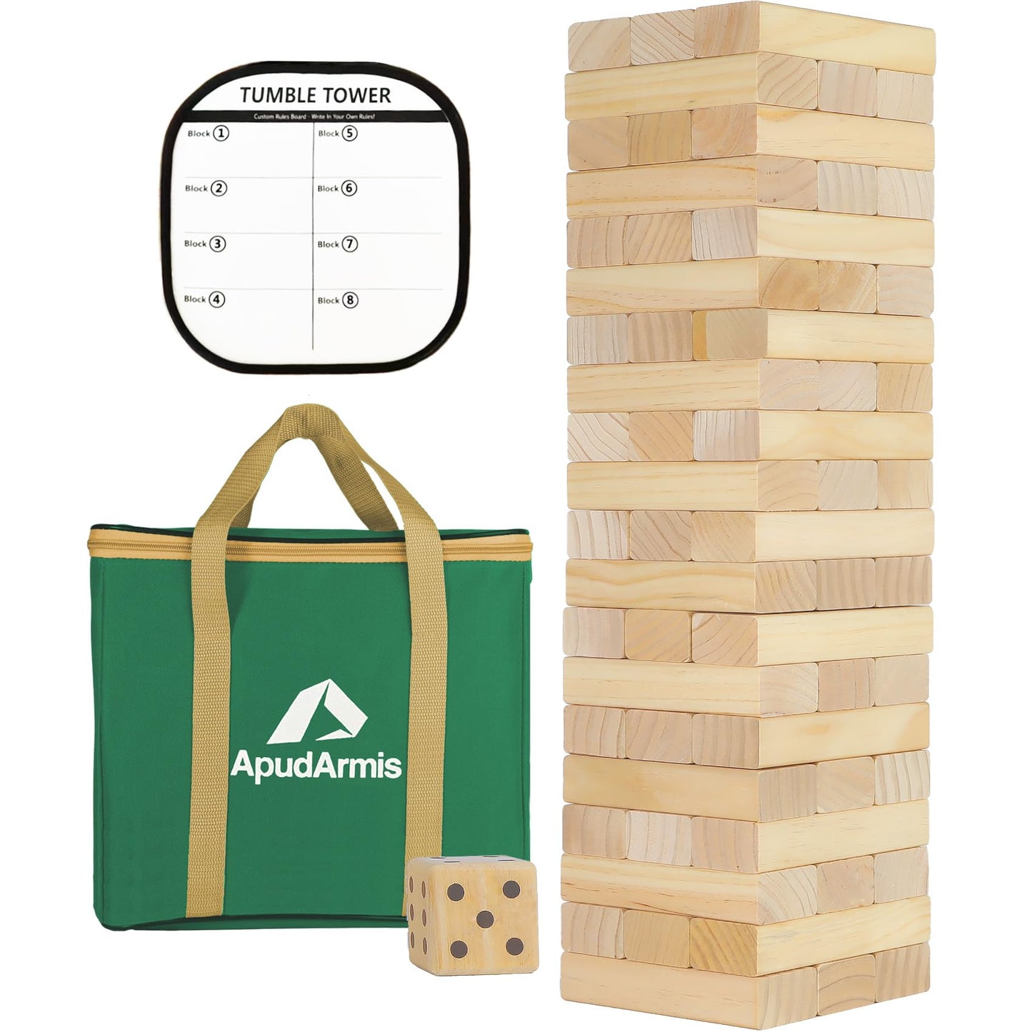 ApudArmis Giant Tumble Tower – 60-Piece Pine Wooden Stacking Blocks for Indoor & Outdoor Fun