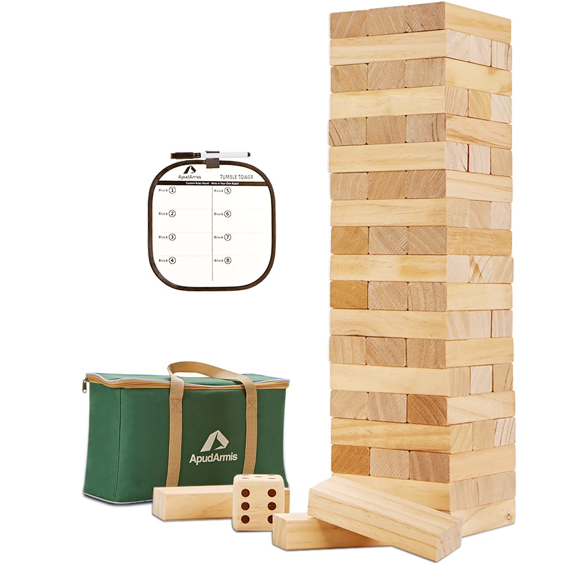 ApudArmis Giant Tumble Tower – 60-Piece Pine Wooden Stacking Blocks for Indoor & Outdoor Fun