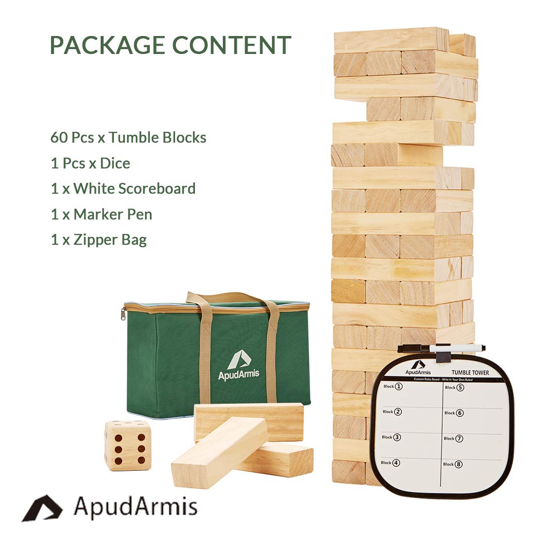 ApudArmis 60-Piece Tumble Tower – Pine Wooden Stacking Game for Family