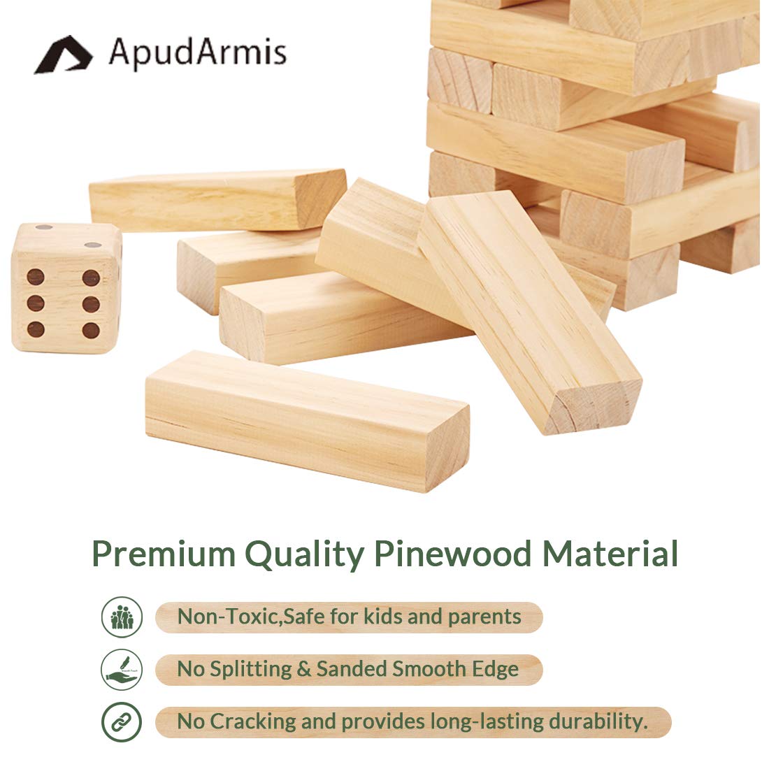 ApudArmis 60-Piece Tumble Tower – Pine Wooden Stacking Game for Family