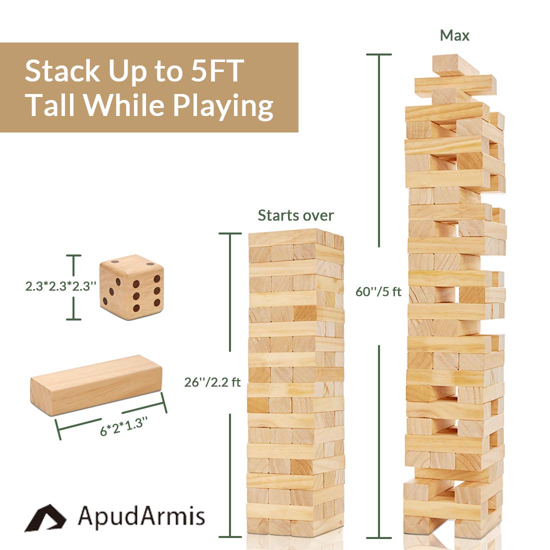 ApudArmis 60-Piece Tumble Tower – Pine Wooden Stacking Game for Family