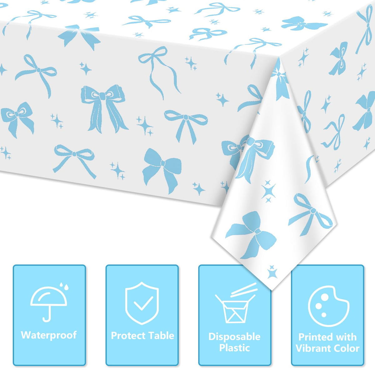 APUXXJUPA 4 Pcs Blue Bow Tablecloths | Blue & White Bow Party Decor