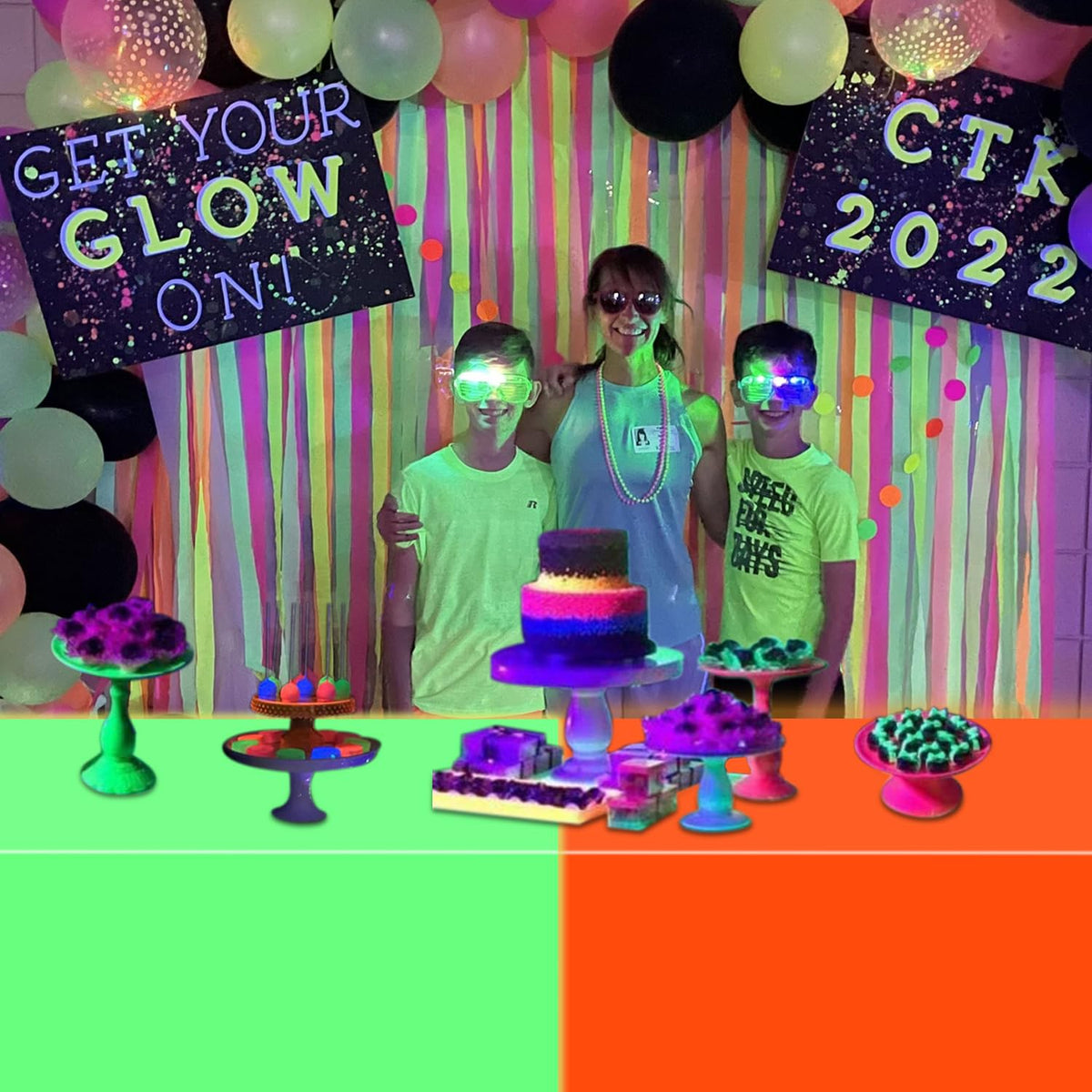 APUXXJUPA Neon Table Cloths - 4 Pcs Multi-Color 51x86 Inches Glow in the Dark Party Decor