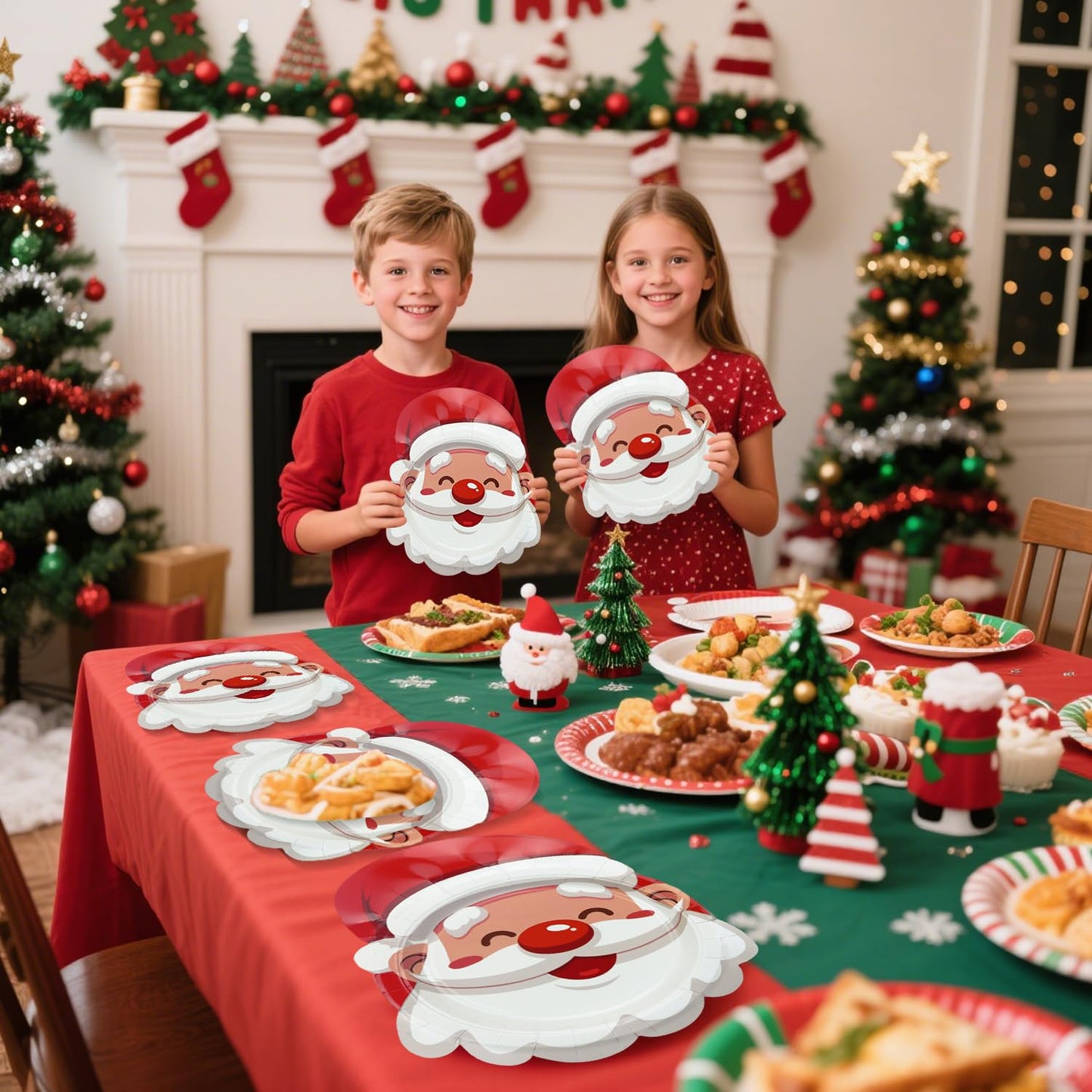 APUXXJUPA Santa Christmas Plates - 60-Pack Disposable Paper Dinnerware